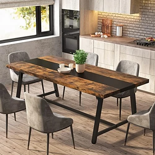 Tribesigns Dining Table For 8 People, 70.87-inch Rectangular Wood Kitchen Table With Strong Metal Frame, Industrial Large Long Dining Room Table For Big Family (Rustic Brown) 7 Tribesigns Dining Table For 8 People, 70.87-inch Rectangular Wood Kitchen Table With Strong Metal Frame, Industrial Large Long Dining Room Table For Big Family (Rustic Brown) - Image 7