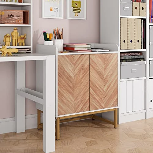 Saudism 20 Gallon Fish Tank Stand, Small Aquarium Stand 10 Gallon With Doors & Adjustable Shelves, Boho Sideboard Coffee Bar Cart, Kitchen Cupboard Console Table, 30.5" L×15.7" W×35" H, White/Gold 6 Saudism 20 Gallon Fish Tank Stand, Small Aquarium Stand 10 Gallon With Doors & Adjustable Shelves, Boho Sideboard Coffee Bar Cart, Kitchen Cupboard Console Table, 30.5" L×15.7" W×35" H, White/Gold - Image 6