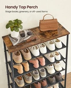 VASAGLE Shoe Rack 6 Tier, Narrow Shoe Organizer For Closet Entryway, With 5 Fabric Shelves And Top For Bags, Shoe Shelf, Steel Frame, Industrial, Rustic Brown And Black ULBS037B01 -Songmics Furniture Shop 51xcV71EQPL
