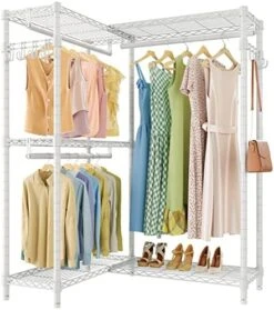 VIPEK L4 Garment Rack L Shaped Clothes Rack For Corner, Freestanding Portable Wardrobe Closet Heavy Duty Clothing Rack With 3 Hanging Rods & 2 Side Hooks, 43.3"Lx29.1"Wx76.4"H, Max Load 750LBS, Black -Songmics Furniture Shop 51xcxThLc6L. AC