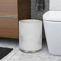Nu Steel Misty Silver Wastebasket Trash Bin In Resin Marble & Stainless Steel For Bathrooms & Vanity Spaces -Songmics Furniture Shop 51xg6LsdhFL