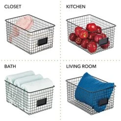 MDesign Large Metal Farmhouse Storage Organizer Bin Baskets With Label Slot For Closet, Cabinet, Cupboard - Wire Organizing Basket Holds Clothing, Linens, Shoes, Omaha Collection, 4 Pack, Matte Black -Songmics Furniture Shop 51xhtEHO4oL