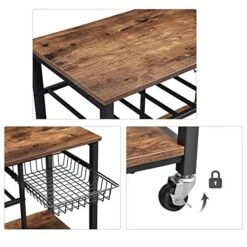 VASAGLE ALINRU Kitchen Cart, Food Storage Shelf With Metal Mesh Basket, Bottle Holder And Storage Shelves, 15.7 X 31.5 X 34.1 Inches, Industrial Style, Rustic Brown UKKS80X -Songmics Furniture Shop 51xjVaNnmuL