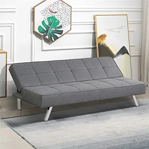 JAHH Convertible Futon Grey Linen Fabric Sofa Bed Adjustable Sleeper With Stainless Steel Legs 2 JAHH Convertible Futon Grey Linen Fabric Sofa Bed Adjustable Sleeper With Stainless Steel Legs - Image 2