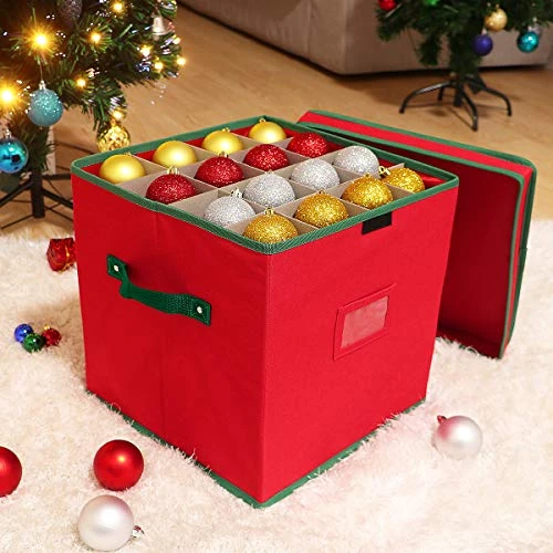 Cabilock Foldable Christmas Ornament Storage Box, Tear Proof 600D Oxford Fabric Handle Cube Lid Storage Container, Keeps 64 Holiday Ornaments, Xmas Baubles Decorations Accessories With Two Handles 5 Cabilock Foldable Christmas Ornament Storage Box, Tear Proof 600D Oxford Fabric Handle Cube Lid Storage Container, Keeps 64 Holiday Ornaments, Xmas Baubles Decorations Accessories With Two Handles - Image 5