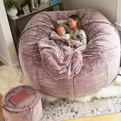 CMYJK Super Big Bean Bag Chair Cover, (it Was Only A Not Full Bag) Living Room Furniture Round Soft Fluffy Faux Fur BeanBag Lazy Sofa Bed Cover Giant (6FT (59' X 29'), Light Grey) -Songmics Furniture Shop 51xpc4daezL