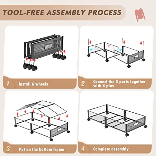 Under Bed Storage, Upgraded 31.5" Large Under Bed Storage With Wheels, Tool-free Assembly Metal Foldable Under Bed Drawers On Wheels For Shoes, Clothes, Toys, Blankets - Solution For Home Organization 2 Under Bed Storage, Upgraded 31.5" Large Under Bed Storage With Wheels, Tool-free Assembly Metal Foldable Under Bed Drawers On Wheels For Shoes, Clothes, Toys, Blankets - Solution For Home Organization - Image 2
