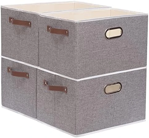 Yawinhe Collapsible Storage Bins, 15.0 X 9.8 X 8.3 Inch, Cube Storage Bins, Fabric Foldable Storage Bins Organizer Containers With Dual Leather Handles For Home Closet Office (White/Grey, 2-Pack) 7 Yawinhe Collapsible Storage Bins, 15.0 X 9.8 X 8.3 Inch, Cube Storage Bins, Fabric Foldable Storage Bins Organizer Containers With Dual Leather Handles For Home Closet Office (White/Grey, 2-Pack) - Image 7
