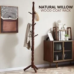 SUOHUI Coat Rack, Natural Willow Wooden Coat Rack With 3 Height Options And 9 Hooks, Free Standing Hall Tree For Clothes/Bags/Hats, Coat Rack For Home/Office/Entryway/Hallway (Rufous) -Songmics Furniture Shop 51xsfNvZttL