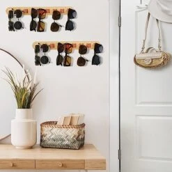 KEVTVEK 2 PCS Sunglasses Organizer, Bamboo Wall Mounted Eyeglasses Holder, Premium Sunglass Storage Organizer For 18 Glasses, Eye Glass Display Eyewear Stand For Home Office Decor -Songmics Furniture Shop 51xxjVVfjDL