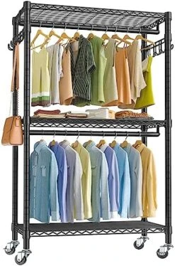 VIPEK V12 Mini Rolling Clothes Rack Heavy Duty Clothing Rack For Hanging Clothes Adjustable Metal Wire Shelving Portable Closet With Wheels Side Hooks, Freestanding Closet Wardrobe, Black -Songmics Furniture Shop 51xzvmQ5v7L. AC