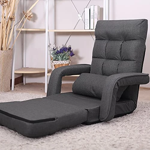 WAYTRIM Indoor Chaise Lounge Sofa, Folding Lazy Sofa Floor Chair, 6-Position Folding Padded Lounger Bed With Armrests - Dark Gray 5 WAYTRIM Indoor Chaise Lounge Sofa, Folding Lazy Sofa Floor Chair, 6-Position Folding Padded Lounger Bed With Armrests - Dark Gray - Image 5