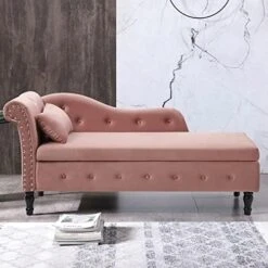 LUCKHAO Chaise Lounge Indoor,Velvet Lounge Chair For Bedroom With Storage & Pillow,Modern Upholstered Rolled Arm Chase Lounge For Sleeping With Nailhead Trim For Living Room Bedroom Office(Grey) -Songmics Furniture Shop 51y4JXliyCL. AC