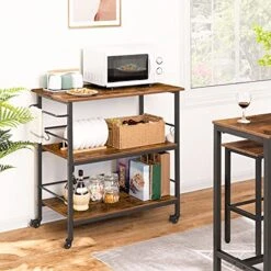 HOOBRO Kitchen Island With Storage,Industrial Kitchen Counter With Hooks And Side Enclosures, 3 Tier Kitchen Cart With Large Workstation, Saving Space, Easy Assembly, Rustic Brown And Black BF03ZD01 -Songmics Furniture Shop 51y9bAg5jrL