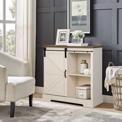 Sophia & William Coffee Bar Cabinet For Kitchen, Farmhouse Sideboard Buffet Storage Cabinet With Sliding Barn Door, Ivory -Songmics Furniture Shop 51yEArvut3L