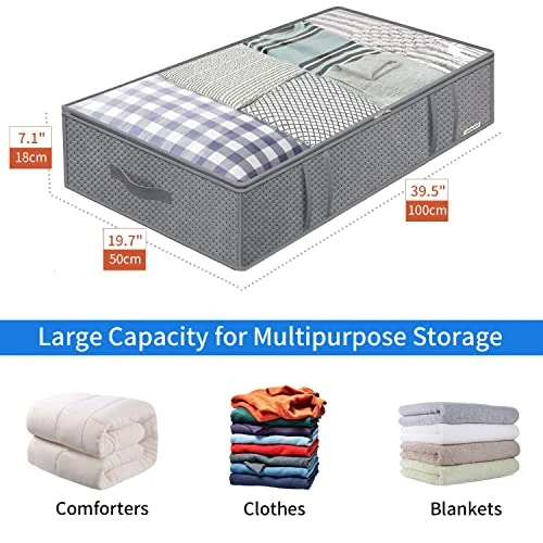 Onlyeasy Foldable Underbed Bags 2 Pack, Thick Blankets Clothes Comforters Storage Bag Breathable Zippered Organizer For Bedroom With Clear Window And 4 Handles, 39.4x19.7x7.1 In, Grey, MX3QR100L 1 Onlyeasy Foldable Underbed Bags 2 Pack, Thick Blankets Clothes Comforters Storage Bag Breathable Zippered Organizer For Bedroom With Clear Window And 4 Handles, 39.4x19.7x7.1 In, Grey, MX3QR100L