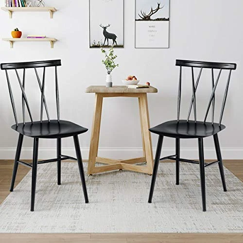 COSTWAY Dining Chair Set Of 2, Farmhouse Windsor Chairs Dining Room Chairs With Spindle Back And Sturdy Metal Construction, Wood Kitchen Side Chairs For Living Room Restaurant, Black (Height 17'') 3 COSTWAY Dining Chair Set Of 2, Farmhouse Windsor Chairs Dining Room Chairs With Spindle Back And Sturdy Metal Construction, Wood Kitchen Side Chairs For Living Room Restaurant, Black (Height 17'') - Image 3