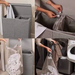Double Laundry Hamper With Lid | Removable Mesh Bags | Dual Compartment Clothes Hamper | Grey -Songmics Furniture Shop 51yKiCOixoL