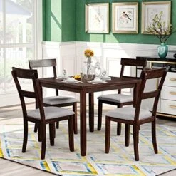 Merax 5 Piece Dining Table Set For Small Space, Farmhouse Style, Square Dining Room Table Set With Square Kitchen Table And 4 Padded Chairs Set -Songmics Furniture Shop 51yLIbVkMaL. AC