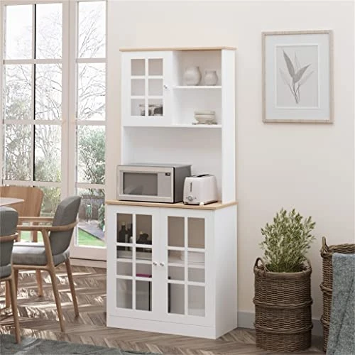 QUUL Kitchen Buffet, Pantry With 3 Cabinets, 2 Shelves And Large Countertop, Tall White Cabinet 2 QUUL Kitchen Buffet, Pantry With 3 Cabinets, 2 Shelves And Large Countertop, Tall White Cabinet - Image 2