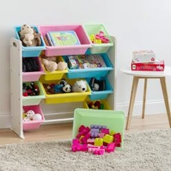 IRIS USA Large Multi-Purpose Plastic Storage Bins, 4-Pack, Durable Thick Plastic Organizer Containers For Toys Diapers Clothes Crafts Kids Room Playroom Daycare School Storage, Pastel Colors -Songmics Furniture Shop 51yV4FxqkEL