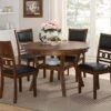 New Classic Furniture Gia 5-Piece Round Dining Set With 1 Dining Table And 4 Chairs, 47-Inch, Brown