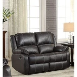 Elountik Modern Zuriel Motion Reclining Loveseat With Tight Back & Seat Cushion,Tight Pillow Top Arm, Recliner Loveseat With Motion Reclining Mechanism For Living Room (Black PU, Reclining Loveseat)