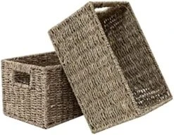 HOMESTEAD Water Hyacinth Storage Baskets, Long Narrow Rectangular Wicker Baskets For Bedroom, Living Room, Bathroom, Shelves - Set Of 2 19 HOMESTEAD Water Hyacinth Storage Baskets, Long Narrow Rectangular Wicker Baskets For Bedroom, Living Room, Bathroom, Shelves - Set Of 2 -Songmics Furniture Shop 51ycLXdYW3L. AC 1