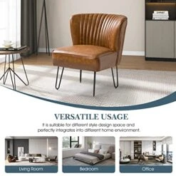 HULALA HOME Faux Leather Accent Chairs Set Of 2 With Metal Base, Mid Century Modern Living Room Chairs, Comfy Upholstered Armless Side Chairs For Bedroom, Camel -Songmics Furniture Shop 51ydl9uvOYL