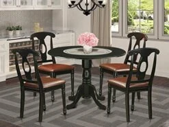 East West Furniture DLKE3-BCH-LC 3 Piece Modern Dining Table Set Contains A Round Wooden Table With Dropleaf And 2 Faux Leather Kitchen Dining Chairs, 42x42 Inch, Black & Cherry -Songmics Furniture Shop 51yfCmS42L. AC