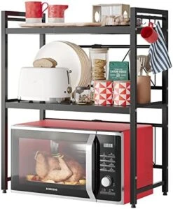 NETEL Extendable Microwave Oven Rack, Adjustable Microwave/Toaster Shelf Heavy Duty Stand Kitchen Counter Top Organizer, 2-Tier With 4 Hooks, 55lbs Weight Capacity,Black -Songmics Furniture Shop 51yke8wa9OL. AC