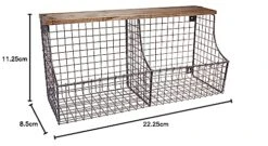 Spectrum Diversified Vintage Double Bin With Wood Storage Wall-Mounted Wire Basket & Wood Shelf, Farmhouse Style Entryway Storage & Organization, Industrial Gray