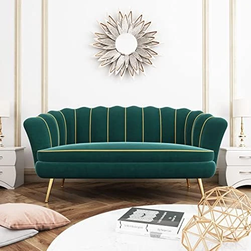 Loveseat Sofa, Modern Velvet Couch Accent Upholstered Settee, 2 Seater Small Loveseat For Small Spaces, Office, Bedroom, Living Room (Green) 7 Loveseat Sofa, Modern Velvet Couch Accent Upholstered Settee, 2 Seater Small Loveseat For Small Spaces, Office, Bedroom, Living Room (Green) - Image 7
