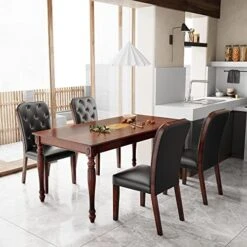LEEMTORIG Dining Table Sets For 6, 7 Piece Kitchen Table And Chairs Set For 6 Person, Include Table And 6 PU Leather Dining Room Chairs For Home Kitchen/Dining Room/Living Room, Walnut & Black -Songmics Furniture Shop 51ymVe5UkVL. AC 1