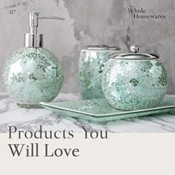 WHOLE HOUSEWARES Mosaic Wastebasket - Glass Decoration Bathroom Trash Can - Shiny Finish Bathroom Accessory - 7.5" X 10" - Turquoise -Songmics Furniture Shop 51ymZ0zod7L