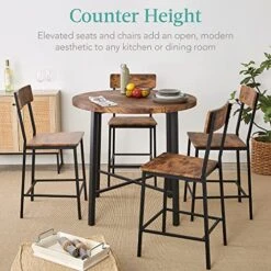 Best Choice Products 5-Piece Modern Round Counter Height Dining Set For Home Kitchen, Dining Room W/ 4 Chairs, 1.5in Thick Table - Brown