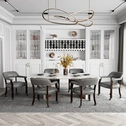 LEEMTORIG Dining Chairs With Casters And Arms, Faux Leather Accent Kitchen Table Chairs With Wheels, Roller Poker Table Chair, Wooden Game Table Captains Chair, Espresso Legs & Light Grey, XXY-1910-DG -Songmics Furniture Shop 51ypm0Q71qL