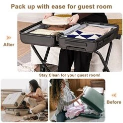 Mr IRONSTONE Luggage Rack Pack Of 2, Folding Metal Suitcase Stand With Nylon Straps And Steel Frame, For Guest Room, Hotel, Bedroom, Steel Frame, Holds Up To 130 Lb, Black 9 Mr IRONSTONE Luggage Rack Pack Of 2, Folding Metal Suitcase Stand With Nylon Straps And Steel Frame, For Guest Room, Hotel, Bedroom, Steel Frame, Holds Up To 130 Lb, Black -Songmics Furniture Shop 51yqgNyJC8L