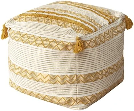 Blue Page Boho Neutral Decorative Square Unstuffed Pouf - Braided Handwoven Casual Ottoman Pouf Cover With Tassels And Cute Soft Tufted Footrest/Cushion For Bedroom Living Room, 18" X18”x16 7 Blue Page Boho Neutral Decorative Square Unstuffed Pouf - Braided Handwoven Casual Ottoman Pouf Cover With Tassels And Cute Soft Tufted Footrest/Cushion For Bedroom Living Room, 18" X18”x16 - Image 7