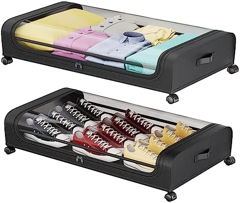 Under Bed Storage Containers, Under Bed Shoe Storage With Wheels, Foldable Bedroom Storage Organization With Handles, Under Bed Storage Bins Drawer For Clothes, Blankets And Shoes, Bedding (2 Pack, Black) 13 Under Bed Storage Containers, Under Bed Shoe Storage With Wheels, Foldable Bedroom Storage Organization With Handles, Under Bed Storage Bins Drawer For Clothes, Blankets And Shoes, Bedding (2 Pack, Black) - Image 13