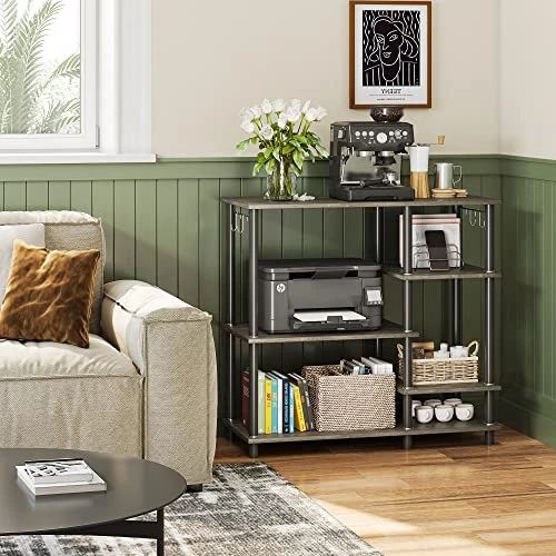 Bestier Kitchen Bakers Rack Industrial Coffee Bar Microwave Oven Stand Kitchen Shelf With Large Worktop Stable Steel Structure Corner Coffee Station With 4 Hooks Tool-Free Assembly, Gray 5 Bestier Kitchen Bakers Rack Industrial Coffee Bar Microwave Oven Stand Kitchen Shelf With Large Worktop Stable Steel Structure Corner Coffee Station With 4 Hooks Tool-Free Assembly, Gray - Image 5