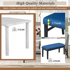 YUNLife 6 Piece Kitchen And Dining Furniture Set, Marble Veneer Table And 4 Flannelette Upholstered Chairs & Bench For Living Room, Breakfast Nook, Dinette, White+Blue -Songmics Furniture Shop 51z5k5EDeLL