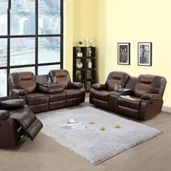 A Ainehome Living Room Furniture Couch Recliner Set With Console Storage Recliner Sofa And Loveseat Chair Sets Couch For Living Room(C-Brown Leatherel,3 Piece Set) -Songmics Furniture Shop 51z8Wy qjxL. AC