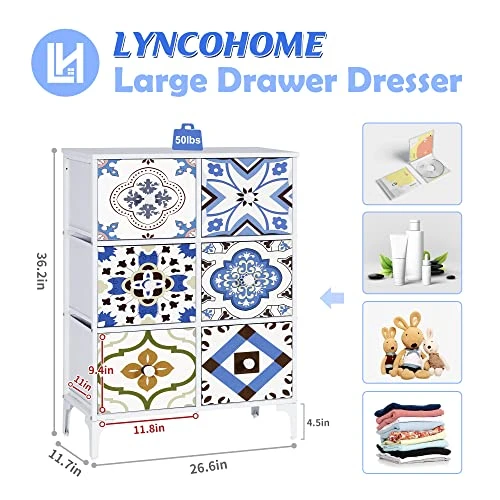 LYNCOHOME 6 Drawers Dresser, Dresser For Bedroom, Closet, Clothes, Storage Tower Organizer, Chest Of Drawers, White Dresser For Bedroom, Fabric Drawers(Sea White) 3 LYNCOHOME 6 Drawers Dresser, Dresser For Bedroom, Closet, Clothes, Storage Tower Organizer, Chest Of Drawers, White Dresser For Bedroom, Fabric Drawers(Sea White) - Image 3