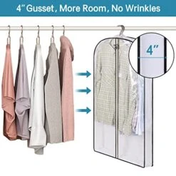 KIMBORA 40" Garment Bags For Hanging Clothes Storage With 4" Gussetes Clear Suit Bags For Closet Storage Coat Cover For Sweaters Shirts, Jackets, (5 Packs,White)