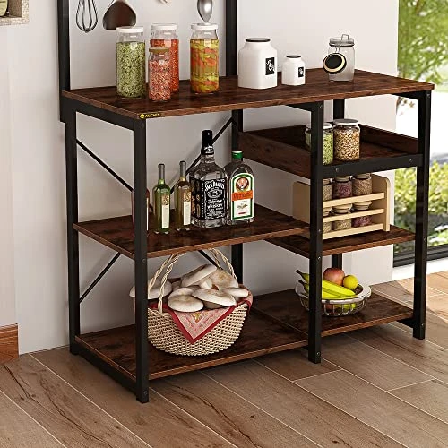 ALISENED Kitchen Bakers Rack,Microwave Stand, Bakers Racks For Kitchen With Storage Shelf, Coffee Bar,5-Tier Kitchen Shelves With Wine Rack And 4 Hooks For Dining Room Living Room 5 ALISENED Kitchen Bakers Rack,Microwave Stand, Bakers Racks For Kitchen With Storage Shelf, Coffee Bar,5-Tier Kitchen Shelves With Wine Rack And 4 Hooks For Dining Room Living Room - Image 5
