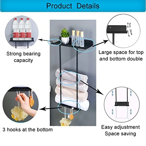 Towel Racks For Bathroom,Retractable Wall Mounted Rolled Towels Holder With Metal Shelf & Hooks, Retractable Bathroom Towel Storage Rack Shelf For Rolled Washcloths Towels Small Bathroom Storage Decor 2 Towel Racks For Bathroom,Retractable Wall Mounted Rolled Towels Holder With Metal Shelf & Hooks, Retractable Bathroom Towel Storage Rack Shelf For Rolled Washcloths Towels Small Bathroom Storage Decor - Image 2