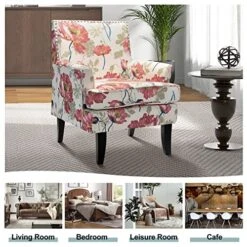 HULALA HOME Modern Accent Chair With Arms And Wooden Legs, Mid Century Accent Chair Armchair High Back Rest, Padded Armrest And Comfortable Cushioned Seat For Living Room (Red Yellow Floral) -Songmics Furniture Shop 51zJncfdOIL