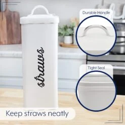 AuldHome Farmhouse Enamelware Straw Holder (White); Rustic Metal Straw Storage Canister -Songmics Furniture Shop 51zKw3KsOvL