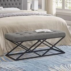24KF Upholstered Tufted Long Bench Seats With Metal Frame Leg, Linen Bench Ottoman With Padded Seat-Linen -Songmics Furniture Shop 51zL6gvqWaL. AC